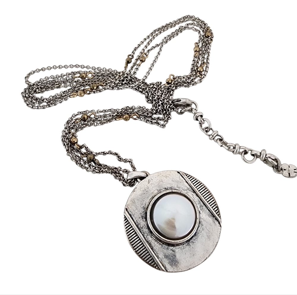 Lucky Brand silver pendant necklace boho layer necklace antique pearl pendant